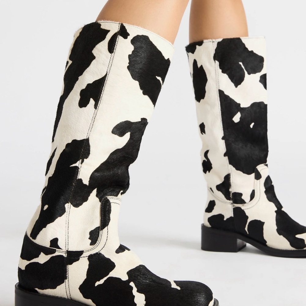 Steve Madden Cow-Print Mid-Calf Boots - Black & White